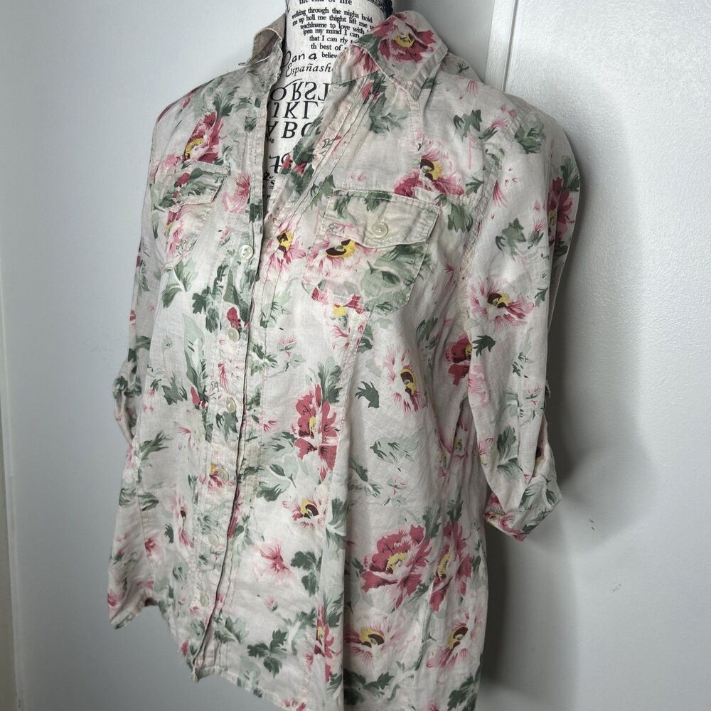 Eden & Olivia Floral Cotton Rolled Sleeve Pin Tuck Blouse Size M Cottagecore